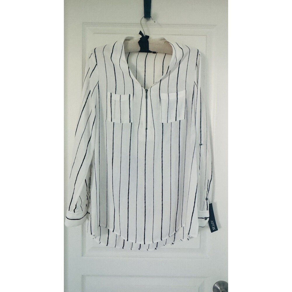 Small NWT. Apt 9  L/S with stripes, V-neckline with a short zipper & 2 pockets
